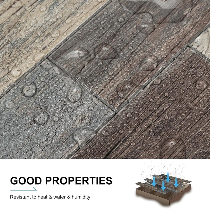 V-MOZZA Peel and Stick Backsplash, 20-Sheet Peel and Stick Wall Tiles 13.5" x 5.8" PVC Subway Tile Stick on Backsplash for Kitchen Fireplace (Old Wood Wood Grain) - Image 3